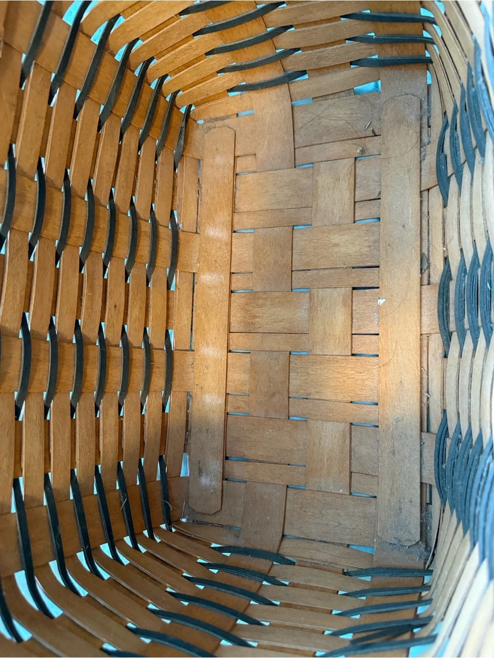 Longaberger Two-Tone Woven Basket in Brown and dark green.